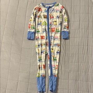 Little Sleepies Educational Train Print One Piece Zippy Pajamas - Blue and Cream
